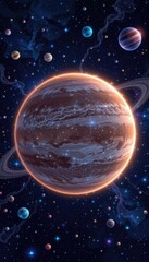 Wall Mural - vibrant cosmic scene featuring a majestic planet surrounded by distant celestial bodies