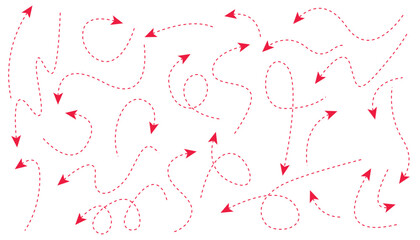 Fototapete - Set of hand drawn vector arrows set. hand-drawn arrow with dotted line. red dots line arrow collection