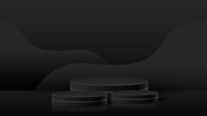 Wall Mural - Abstract minimal scene. Minimal podium with soft material base. Soft podium stages and product showcase platform with covers and golden in round and square shape. 
