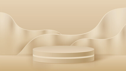 Wall Mural - Abstract minimal scene. Minimal podium with soft material base. Soft podium stages and product showcase platform with covers and golden in round and square shape. 