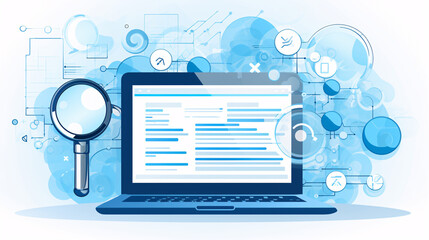 A flat vector illustration of a tablet with a magnifying glass, symbolizing web application audits and assessment.

