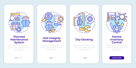 Wall Mural - technical ship management onboarding mobile app screen. logistics. walkthrough 4 steps editable grap