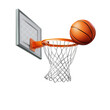 © Perfect Pixel Studio - Basketball hoop with net and orange ball in midair, isolated on transparent background