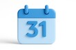 © ATIKUL - 3d rendered blue calendar isolated on white background displaying the date thirty one