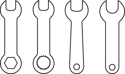Wall Mural - wrench icons set. repair outline vectors. construction hardware industrial silhouette. mechanic span