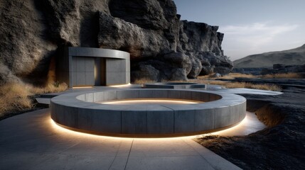 Poster - A large, circular structure with a door in the middle of it