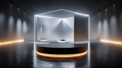 Poster - A large room with a white cube in the center