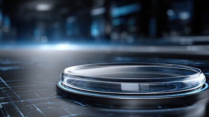 Aufkleber - A clear glass object sits on a black surface
