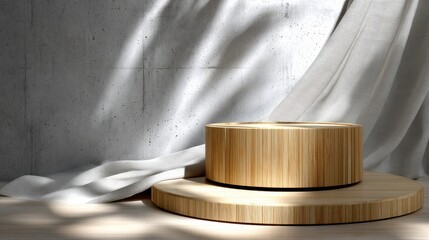 Poster - A wooden table with a white cloth draped over it