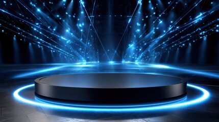 Aufkleber - A large, circular stage with a blue light shining on it