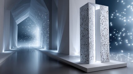 Poster - A white building with a large white cube in the middle