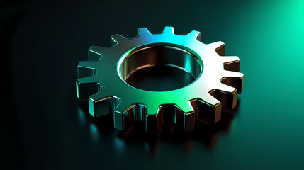 Wall Mural - Vibrant 3d gear icons with bright light effects on black background gradient colors and soft shadows. [Verdant Mechanica] | Meadowcrank Hub | soft gear. Illustration