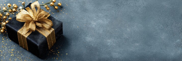 Aufkleber - Elegant Velvet Present Wrapped in Gold Foil and Resting in a Bright Space Creates a Festive Atmosphere for Any Occasion During the Holiday Season