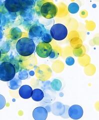 Wall Mural - abstract watercolor painting with vibrant circles in shades of blue, green, and yellow, creating a s