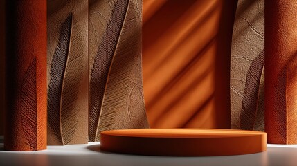 Poster - A large orange and brown sculpture with a leafy design