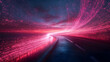 © IS-STUDIO - A glowing pink path stretches into a vibrant sunset, creating a surreal and futuristic landscape.  The road curves gently, disappearing into the horizon
