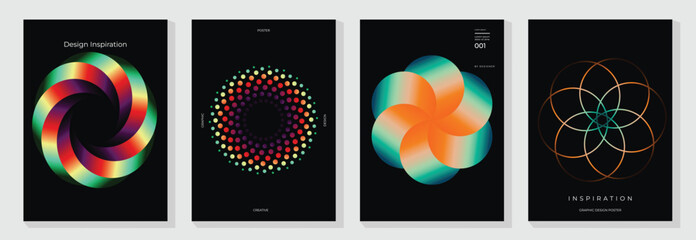 Aufkleber - Modern gradient poster background vector set.Cover template with vibrant perspective geometric prism shapes in motion. Ideal design for social media, cover, banner, flyer. 