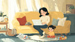 © 은영 양 - Mother working on laptop with child playing