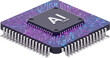 © 3D PNG Stock - Isometric AI Chip with Glowing Purple Circuits and Silver Pins