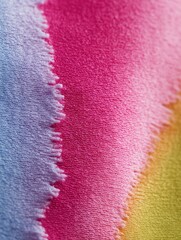 Poster - Soft Fabric Texture Macro Study of Leggings Showcasing a Vivid Gradient Transition From Blue to Pink and Yellow With a Fading Edge Detail