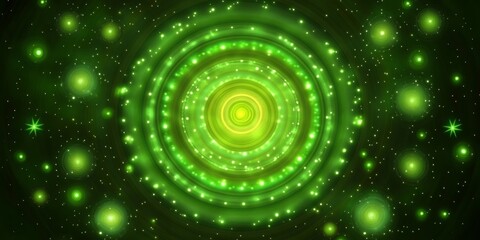 Canvas Print - green neon geometric circle on dark background, techno abstract background with neon lights,