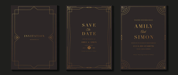 Aufkleber - Luxury invitation card background vector. Elegant classic antique design, gold lines gradient on brown background. Premium design illustration for gala card, grand opening, art deco.