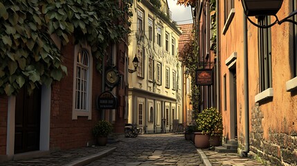  Quaint european alleyway with historic architecture and textured facades