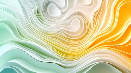 Wall Mural - fluid paper waves, abstract 3d illustration with dynamic layers in sunny yellow and lime green