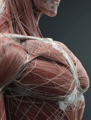 Poster - Detailed Muscle Structure Overlay on Neutral Background Showcasing Anatomical Features of the Human Body
