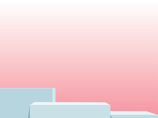 Aufkleber - Minimalist podium, pastel blue step display, geometric platform for product presentation, soft pink gradient background, modern and clean design