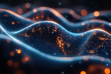 Wall Mural - dynamic flow of luminous particles in a dark cosmic landscape creating a mesmerizing visual experien