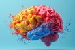 © PD - Brightly colored brain explodes with vibrant paint splashes in a creative representation of thought and imagination