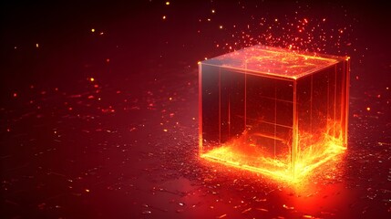 Wall Mural - Radiant Glowing Box Emitting Sparks of Light in Dark Background