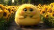 © Ahmed - A Sunny Friend in the Sunflower Field: A cute fluffy yellow creature with a cheerful expression, standing amidst a vibrant field of sunflowers, creates a scene filled with joy and positivity.