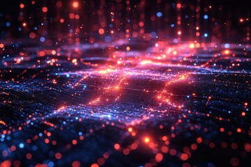 Wall Mural - colorful abstract digital landscape with vibrant light patterns and glowing dots at night