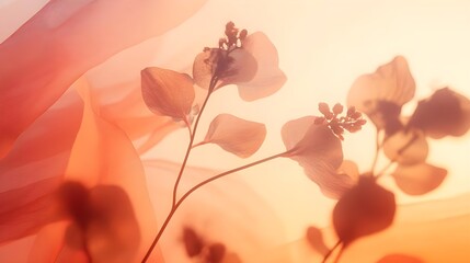 Wall Mural - Soft Pastel Background with Flowing Fabric and Delicate Flowers