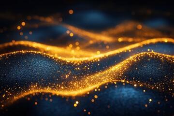 Wall Mural - golden waves of shimmering particles create an enchanting atmosphere in a dark setting during nightt