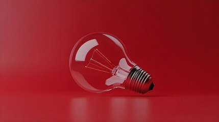Wall Mural - Transparent Light Bulb on Bold Red Background for Creative Concepts