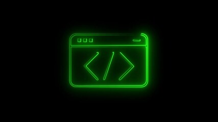 Video footage  glowing Programming, Software Development neon icon. Looped Neon Lines abstract on black background .Laser Pictogram animation. 