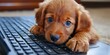 © Pech - Cute puppy typing on a laptop keyboard at home, paws pressing the keys