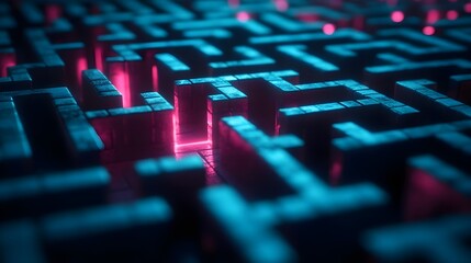 Wall Mural - Vibrant Maze Design Featuring Glowing Pink and Blue Elements
