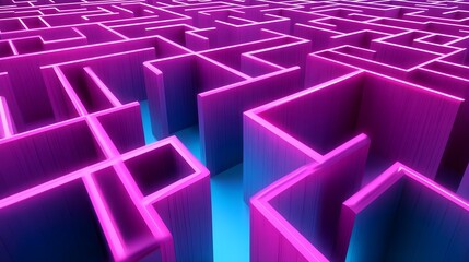 Wall Mural - Vibrant Maze Design with Glowing Pink and Blue Elements