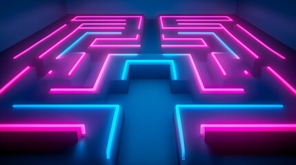 Wall Mural - Vibrant Neon Maze with Intricate Pathways and Bright Colors