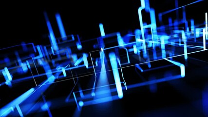 Wall Mural - running lights, glowing particles. abstract looped background as technological concept with many blu