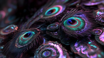 Wall Mural - Vibrant Stylized Peacock Feather Design in Rich Colorful Patterns