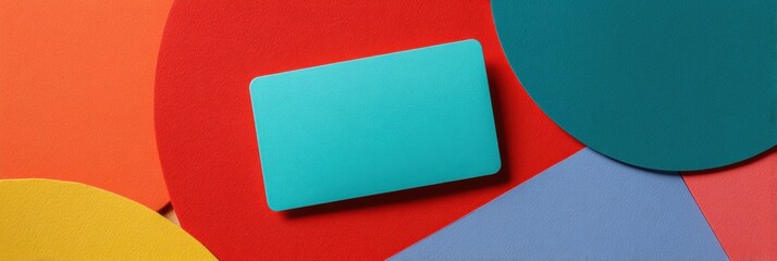 Poster - Bright Gift Card Mockup Displayed on Vibrant Abstract Background With Geometric Shapes and Colors for Promotional Use