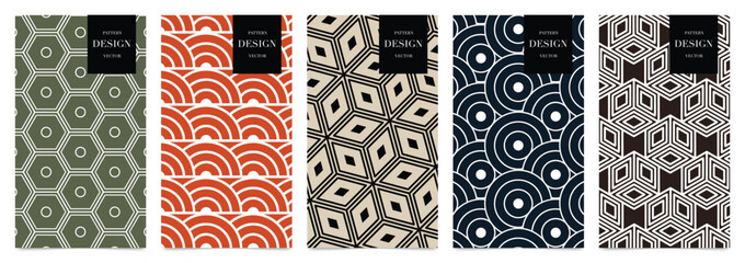 Aufkleber - Japanese patterns vector. Geometric shape and ornamental vector patterns and swatches. Design for fabric , wallpaper, banners and cover background.