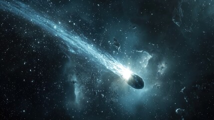 Wall Mural - a comet with a bright tail streaking through space