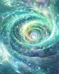 Wall Mural - swirling nebula galaxy art abstract illustration digital painting cosmic vortex energy light teal bl