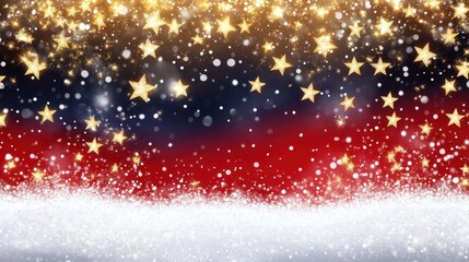 Wall Mural - festive holiday background with golden stars and snowflakes on red and blue gradient for celebration